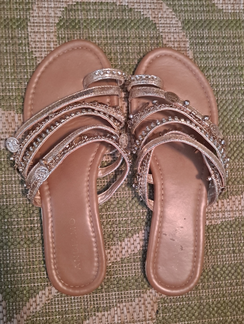 Andiamo Women’s Metallic Gold Embellished Slide Sandals